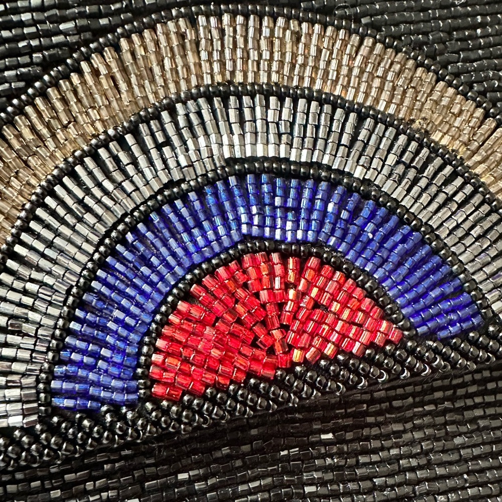 WALBORG VINTAGE METALLIC BEADED BLACK BLUE SILVER UNIQUE RAINBOW HANDBAG CLUTCH - Picture 2 of 12